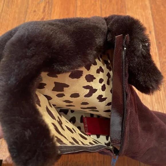 Valentino Couture Brown Suede Faux-Fur Trimmed Boots, Size 38.5 - Picture 7 of 15